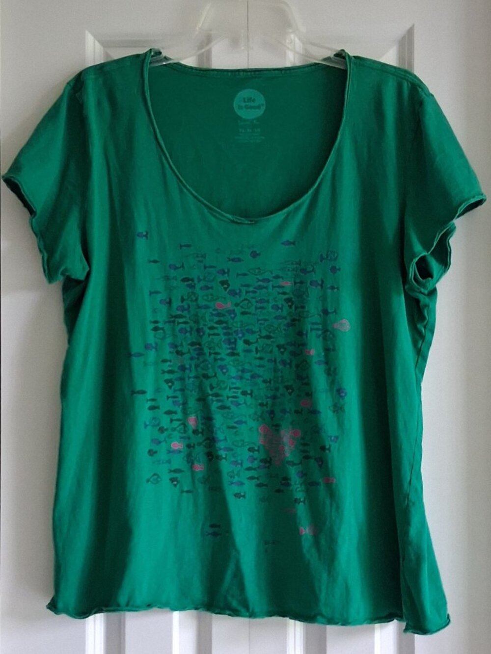 Life is Good Smooth Tee Short Sleeve Fish-Themed Green Tee Women's Size XL